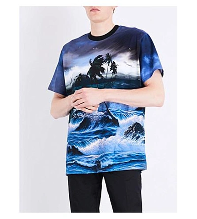 Shop Givenchy Seascape-print Cotton-jersey T-shirt In Blue
