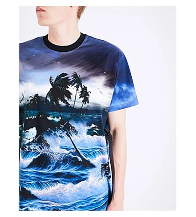 Shop Givenchy Seascape-print Cotton-jersey T-shirt In Blue