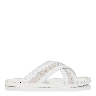 Shop Jimmy Choo Wally White Shiny Calf Leather Sandals With Silver Stars In White/silver