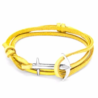 Shop Anchor & Crew Mustard Yellow Admiral Anchor Silver & Flat Leather Bracelet