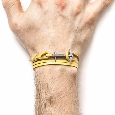 Shop Anchor & Crew Mustard Yellow Admiral Anchor Silver & Flat Leather Bracelet
