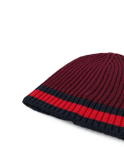 Shop Gucci Web Trim Knitted Beanie - Red