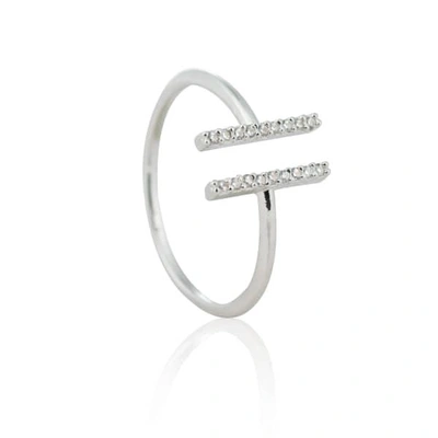 Shop Astrid & Miyu Chase Me Double Bar Ring In Silver