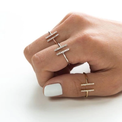 Shop Astrid & Miyu Chase Me Double Bar Ring In Silver