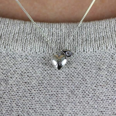 Gucci Heart Initial & Diamond Necklace Silver