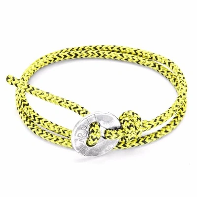Shop Anchor & Crew Yellow Noir Lerwick Silver & Rope Bracelet