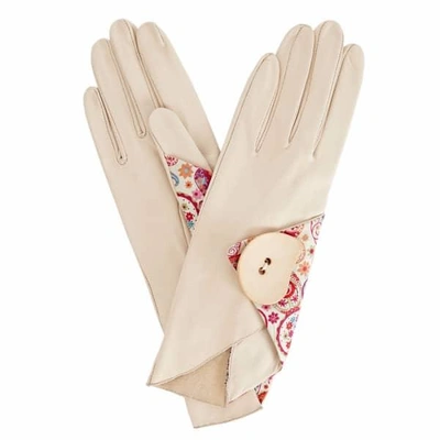Shop Gizelle Renee Padma Beige Leather Gloves With Md Liberty Tana Lawn