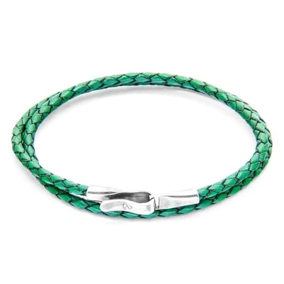 Shop Anchor & Crew Fern Green Liverpool Silver & Braided Leather Bracelet