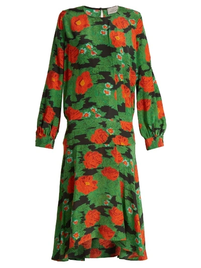 Preen By Thornton Bregazzi Marla Poppy-print Silk Crepe De Chine Dress In Green Multi