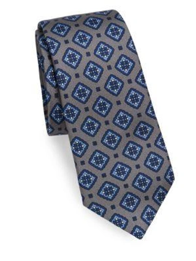 Shop Kiton Silk Square Medallion-print Tie In Grey