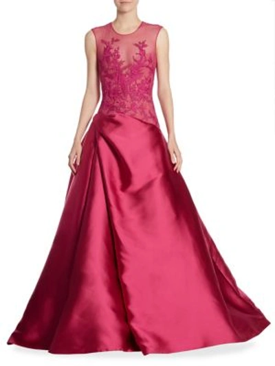 Monique Lhuillier Embroidered Sleeveless Gown In Garnet