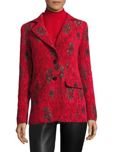 Shop Derek Lam Floral Button-front Jacket In Red-black