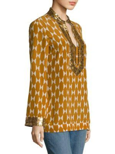 Shop Tory Burch Tory Silk Tunic In Gold Diamond Tile