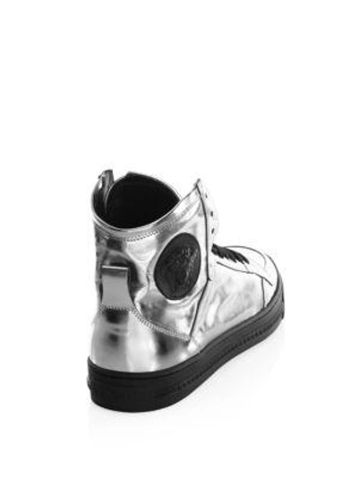 Shop Versace Leather High-top Trainers In Gunmetal