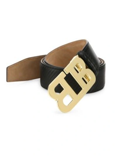 Shop Bally Mirror B Calf Leather Textured Belt In Black