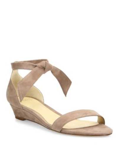 Shop Alexandre Birman Clarita Suede Ankle-tie Demi-wedge Sandals In Cammeo