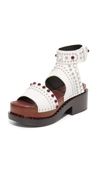 3.1 Phillip Lim / フィリップ リム Studded Cracked-leather Platform Sandals In White