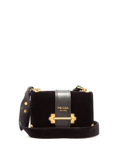Prada Cahier Velvet Cross-body Bag In Black