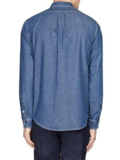 Shop Kenzo Denim Tiger Casual Button-down Shirt In Navy Blue