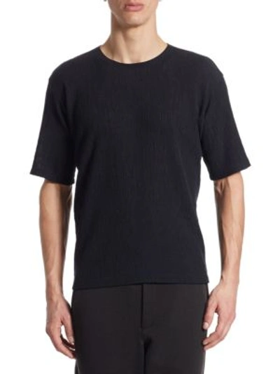 Issey Miyake Crepe Tuck Jersey Tee In Black