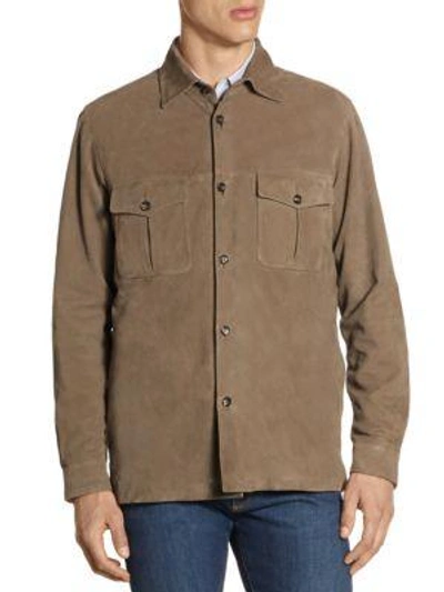Shop Luciano Barbera Suede Jacket In Sand