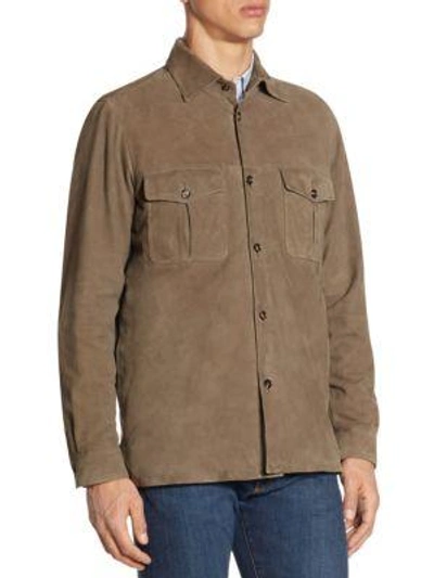 Shop Luciano Barbera Suede Jacket In Sand