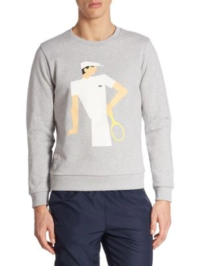 Lacoste Graphic Cotton Sweatshirt In Silver Chine