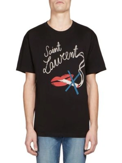 Shop Saint Laurent Smoking Lips Logo Tee In Black-multi