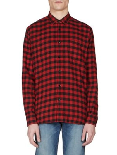 Shop Saint Laurent Regular-fit Checkered Shirt In Deep Red