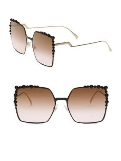 Shop Fendi 60mm Embellished Square Sunglasses In Black