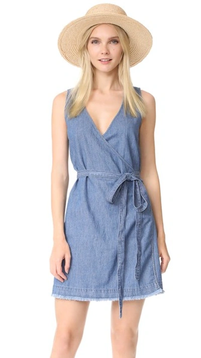 Shop Madewell Denim Raw Hem Wrap Dress In Esther Wash