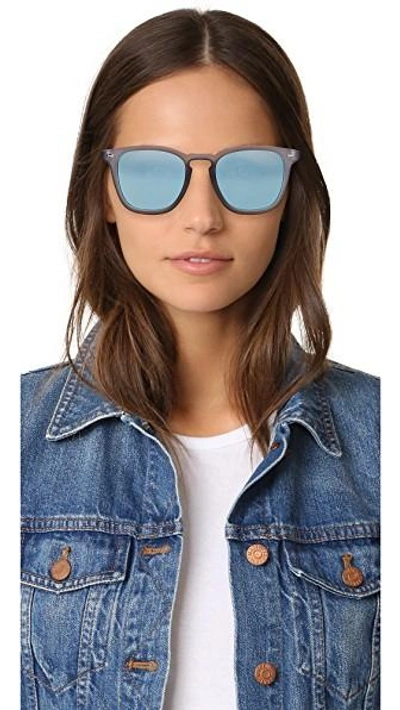 Shop Le Specs No Biggie Sunglasses In Slate Rubber/ice Blue Revo