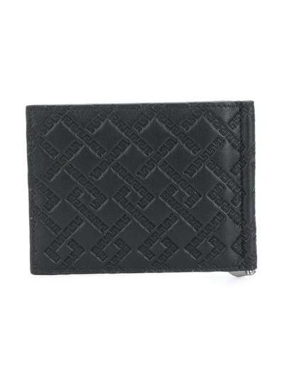 Shop Versace Embossed Greek Key Cardholder In Black
