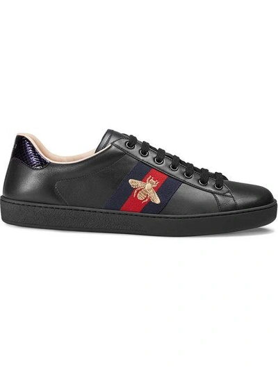 Shop Gucci Ace Embroidered Low-top Sneaker In Black