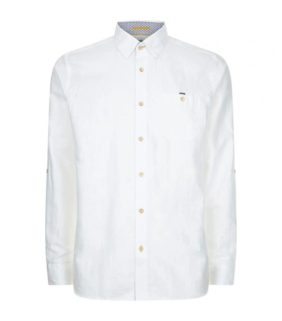 Ted Baker Linen Regular Fit Button-down Shirt In White