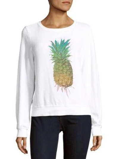 Wildfox Graphic Printed Long Sleeve Pullover In Clean White