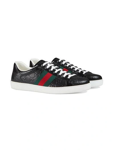 Shop Gucci Ace  Signature Low-top Sneaker In Black