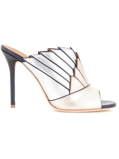 Malone Souliers Donna Metallic Colorblock Fanned Mule Sandals In Platinum
