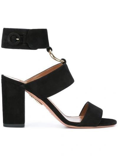 Aquazzura Safari Suede Sandals In Black