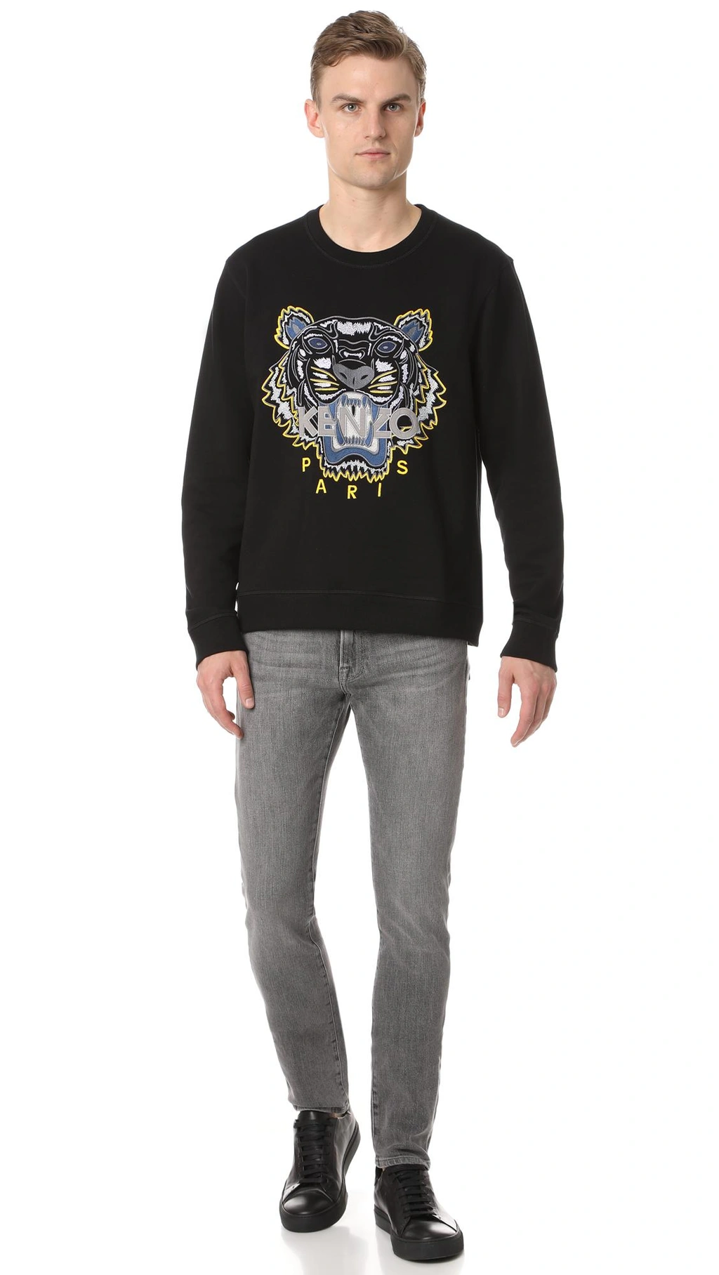 Kenzo Tiger Embroidered Cotton Sweatshirt In Black | ModeSens