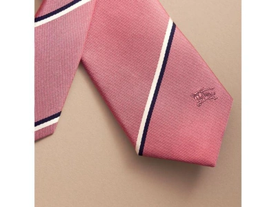 Shop Burberry Slim Cut Striped Silk Tie In Rose Pink