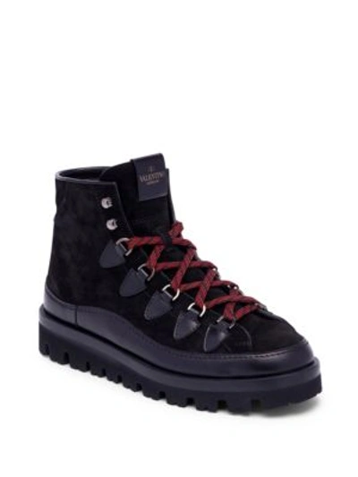 Shop Valentino Suede Hiker Boots In Black