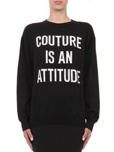 Moschino Capsule Intarsia-knit Couture Virgin Wool Sweater In Black