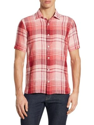 Z Zegna Short Sleeve Checkered Shirt In Dark Pink