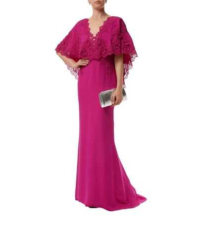Shop Marchesa Cape Lace Gown In Pink