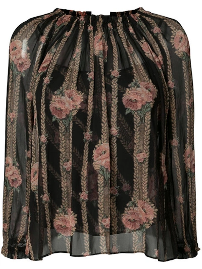 Needle & Thread Embroidered Blouse In Black,floral,stripes