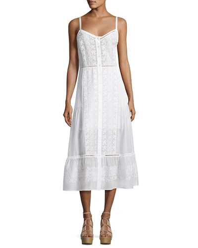 Veronica Beard Joni Sleeveless Embroidered Voile Midi Dress, Off White