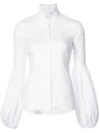 Caroline Constas Jacqueline Ruffled Stretch Cotton-blend Blouse In White