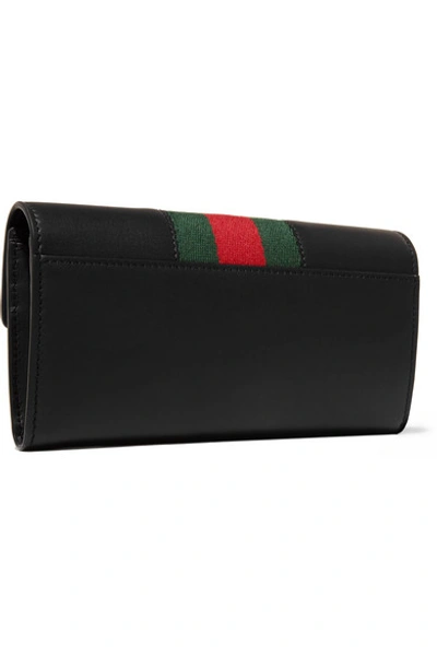 Shop Gucci Sylvie Canvas-trimmed Leather Continental Wallet In Black