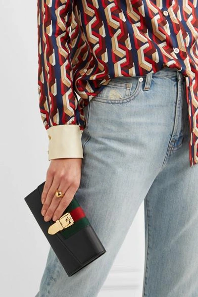 Shop Gucci Sylvie Canvas-trimmed Leather Continental Wallet In Black